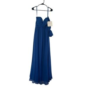 Morilee Draped Sweetheart Chiffon Elegant Blue Maxi Dress Sz 8 NWT